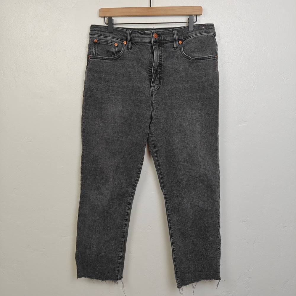 Madewell Womens 90s Straight Crop Jeans 31 Black Raw Hem High Rise DM6799 Grunge - Picture 2 of 9